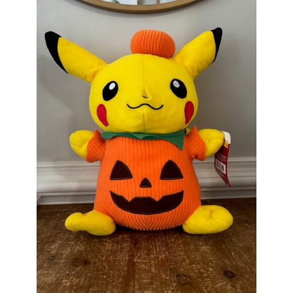Pokemon Center Original Plush Halloween Pumpkin Pikachu Plush 14 Inch NWT - Picture 1 of 7